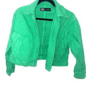 Zara Women's Vibrant Green Denim Button Up Chic Jacket Size Extra Small